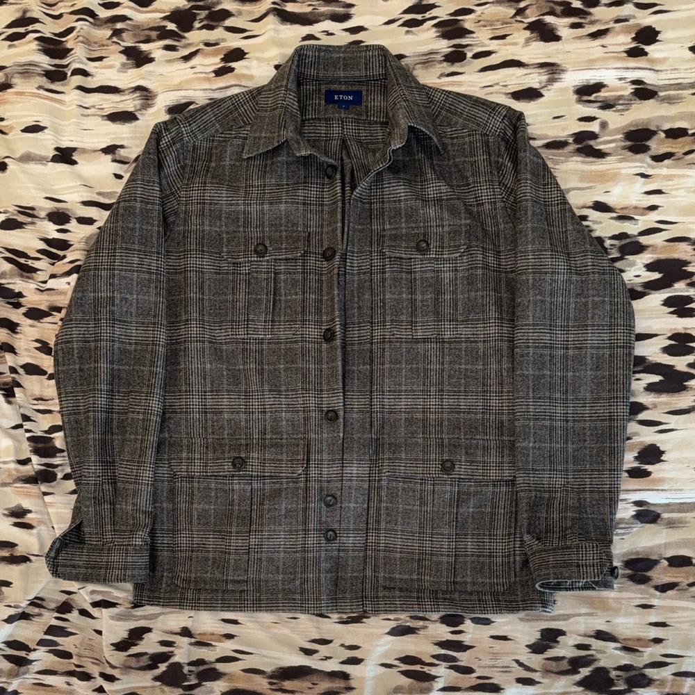Eton Charcoal Checkered Men's Shirt Jacket